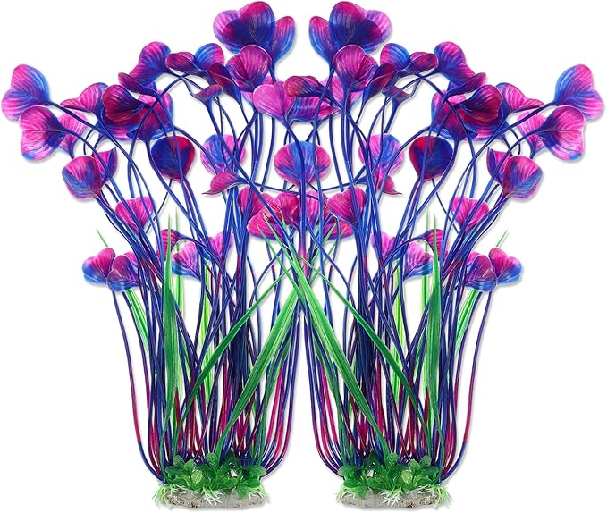 Large Aquarium Plastic Plants, Tall Aquarium Plants, Big Aquarium Plastic Plants for Fish Tanks Decor, 15.75" Height (Purple Green, 2pcs)