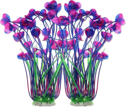 Large Aquarium Plastic Plants, Tall Aquarium Plants, Big Aquarium Plastic Plants for Fish Tanks Decor, 15.75" Height (Purple Green, 2pcs)