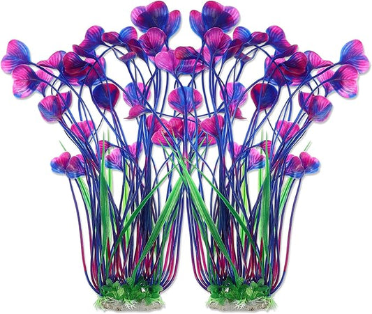 Large Aquarium Plastic Plants, Tall Aquarium Plants, Big Aquarium Plastic Plants for Fish Tanks Decor, 15.75" Height (Purple Green, 2pcs)