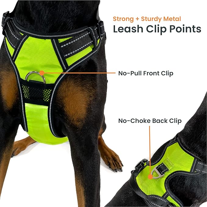 4Knines No Pull Dog Harness for Large Dogs  Adjustable Reflective Harness with Front & Back Leash Clips  Durable, Easy Control for Walks & Training (Black)