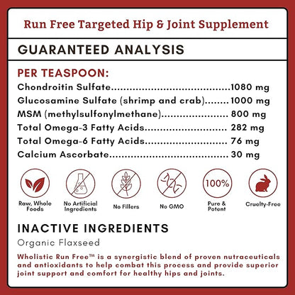 Wholistic Pet Organics Run Free - 8 Oz - Dog Joint Supplement for Senior Dogs, Glucosamine Chondroitin MSM, Dog Vitamins, Cat Joint Pain Relief