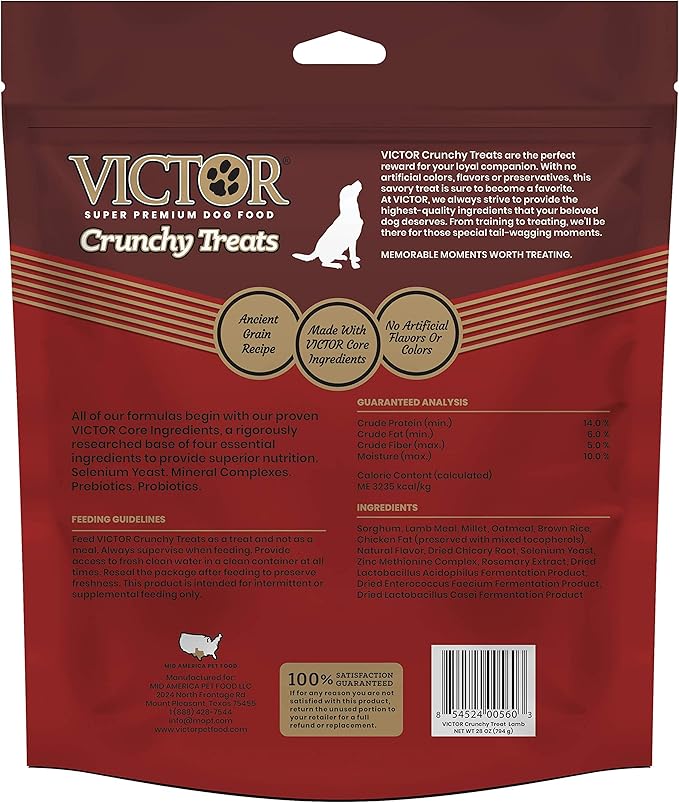 Victor Super Premium Dog Food  Classic Crunchy Dog Treats with Lamb Meal  Gluten-Free Treats for Small, Medium and Large Breed Dogs, 28oz