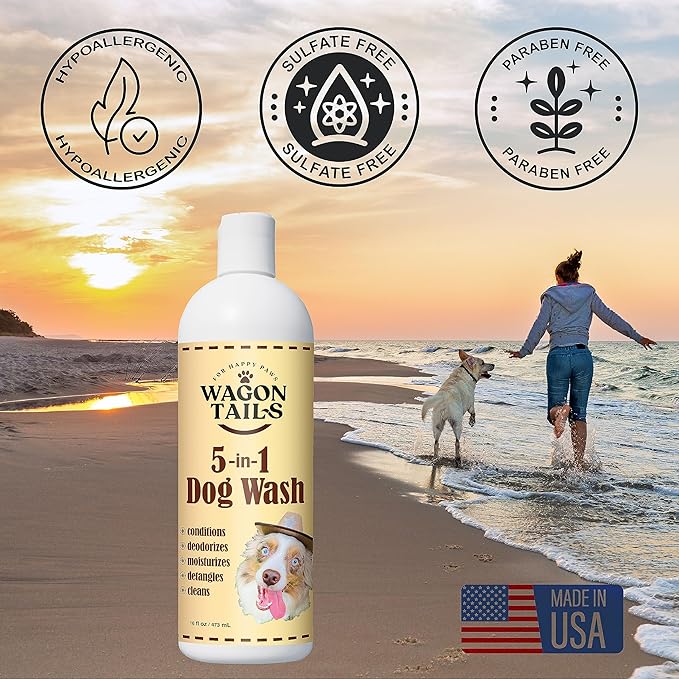 5-in-1 Dog Shampoo and Conditioner | 16 Oz | All Natural, Eco-Friendly Dog Itch Relief Formula | Moisturize/Replenish with Coconut and Palm | Paraben/Sulfate Free with Aloe and Oatmeal