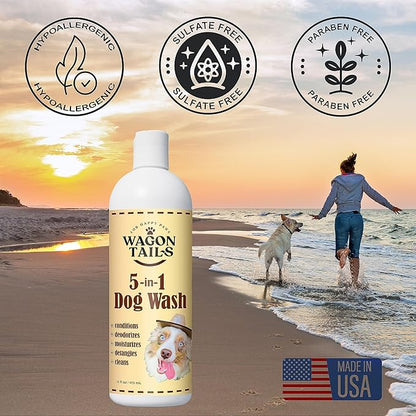5-in-1 Dog Shampoo and Conditioner | 16 Oz | All Natural, Eco-Friendly Dog Itch Relief Formula | Moisturize/Replenish with Coconut and Palm | Paraben/Sulfate Free with Aloe and Oatmeal
