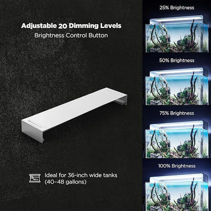 ONF Flat One+ 36 in 24/7 Cycle Aquarium Light, Blue White Full Spectrum Colorfull LED Light, Fish Tank Light Brightness Dimmable & Color Temperature APP Controlled, Sunrise & Sunset, Hood Style