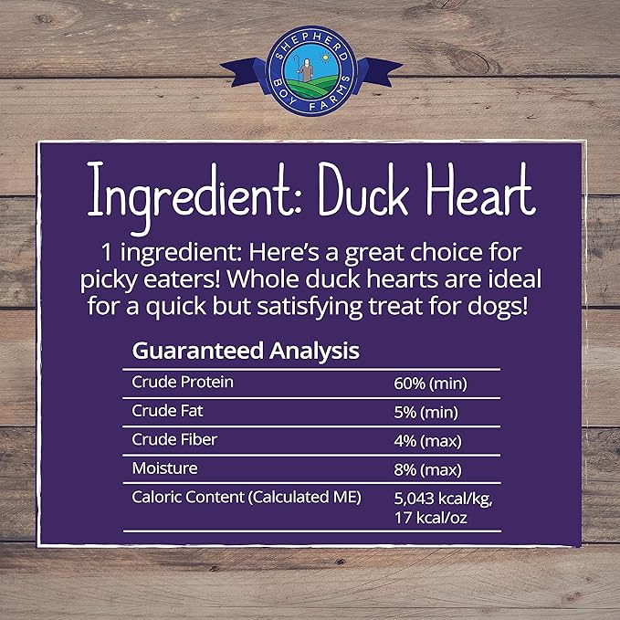 Freeze Dried Dog and Cat Treats, Duck Heart, All Natural Freeze-Dried Dog Treat & Dog Snack, Made in USA, High in Protein, Essential Nutrition of Raw Dog Food, Single Ingredient 3oz