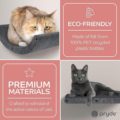 Wall Mounted Cat Steps Short Shelves (2) by Pryde Pets - Stairs for Walkways, 100% Sustainable PET Felt Feline Enrichment Climber Furniture for Indoor Cats, Modern Climbing Gym Design (Charcoal)