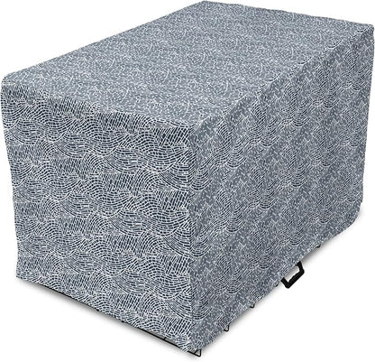 Ambesonne Abstract Dog Crate Cover, Monochromatic Design Mosaic Look Artistica Ocean Waves Repetition, Easy to Use Pet Kennel Cover for Medium Large Dogs, 42 Inch, Dark Slate Blue White