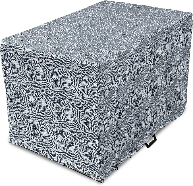 Ambesonne Abstract Dog Crate Cover, Monochromatic Design Mosaic Look Artistica Ocean Waves Repetition, Easy to Use Pet Kennel Cover for Cats & Medium Dogs, 30 Inch, Dark Slate Blue White