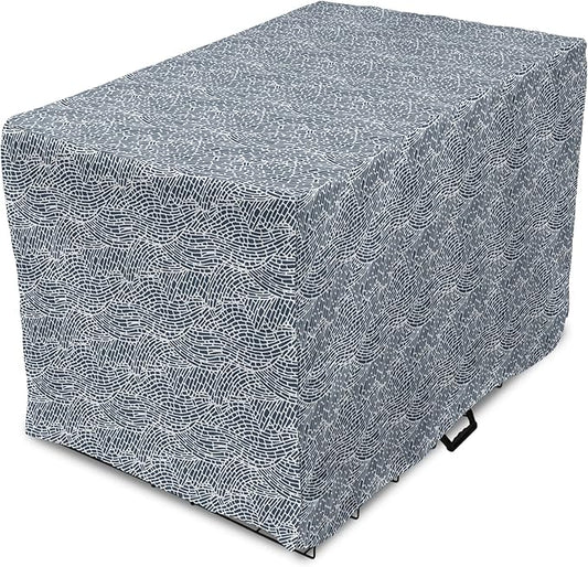 Ambesonne Abstract Dog Crate Cover, Monochromatic Design Mosaic Look Artistica Ocean Waves Repetition, Easy to Use Pet Kennel Cover for Cats & Medium Dogs, 30 Inch, Dark Slate Blue White