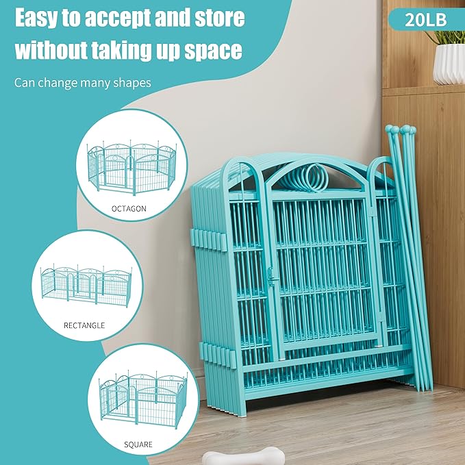 24" H Dog Crate Dog Playpen 8 Panels Furniture Heavy Duty Dog Fence Door with Side Openings,Foldable Pet Exercise Pen for Large Medium Small Dogs Indoor Outdoor,Blue