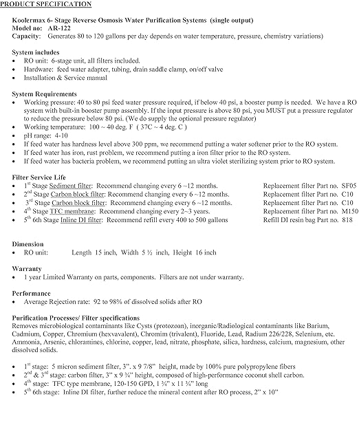 AR-122 6-stage RO+DI Aquarium Reef Reverse Osmosis Water System 150 GPD New Complete