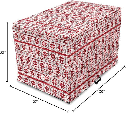 Ambesonne Christmas Dog Crate Cover, Scandinavian Tradition Fashion Nordic Borders Geometrical Pixel Retro Style, Easy to Use Pet Kennel Cover for Medium Large Dogs, 36 Inch, Orange White
