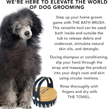 Pride and Groom Bath Brush  Dog Brush with Silicone Teeth & Bamboo Base to Release Debris & Undercoat, Stimulate Natural Skin Oils, Detangle, & Massage in and out of Tub for Healthy Coat