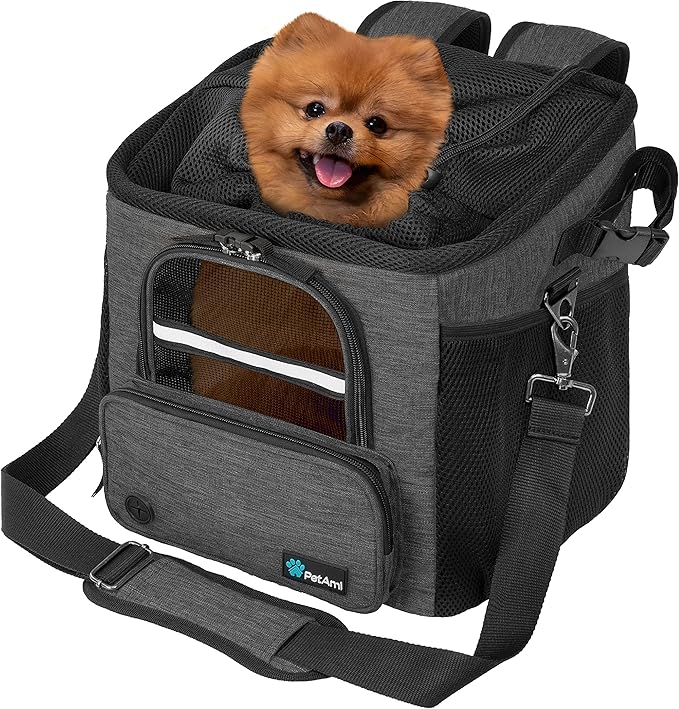 PetAmi Dog Bike Basket, Soft-Sided Ventilated Dog Bike Carrier Backpack, Dog Pet Bicycle Basket for Bike Handlebar, Small Medium Puppy Cat Kitten Car Booster Seat with Safety Strap