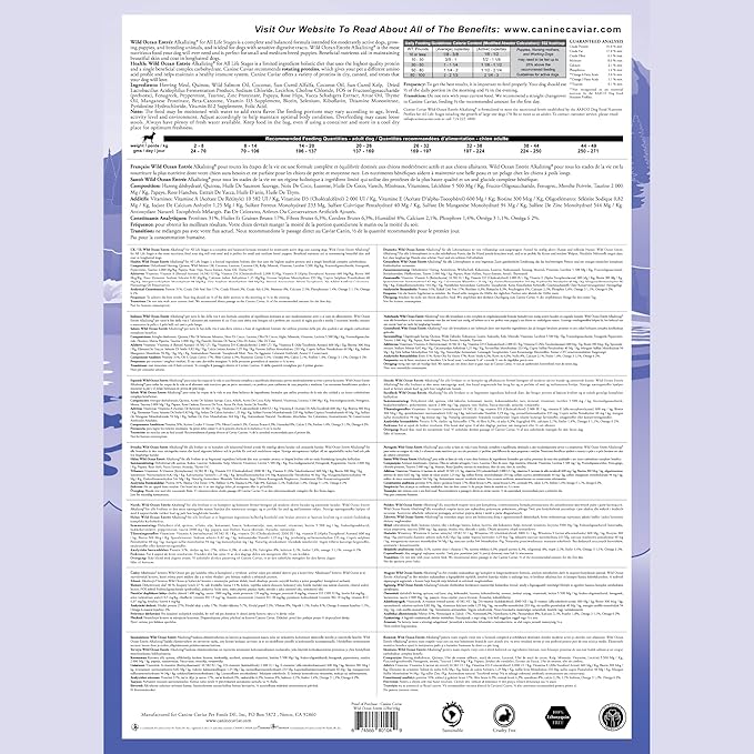 Canine Caviar - Wild Ocean: Herring & Teff Alkaline Dry Dog Food, Limited Ingredients, Gluten-Free, Based on Science & Research, Veterinary Alternative Diet (22 Pound Bag)