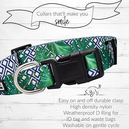 Lucky Love Dog Collar, Beautiful & Vivid Pattern Large Boy Dog Collars, Easy On & Off Clasp Accessory (Blue Laguna, L)