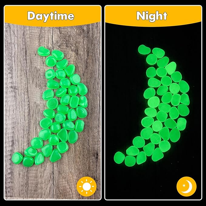 Glow in The Dark Fish Tank Rocks,Green Glowing Rocks Stones Resin Glow in Dark Pebbles for Outdoor Garden, Fish Tank, Aquarium, Landscaping,Driveway Decoration,1.4 Lb
