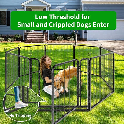 Dog Playpen Outdoor Extra Wide 8 Piece Panels Heavy Duty Dog Fence 32" Height Anti-Rust with Doors Portable for RV Camping Yard, Total 21FT, 35 Sq.ft, Snowy Black