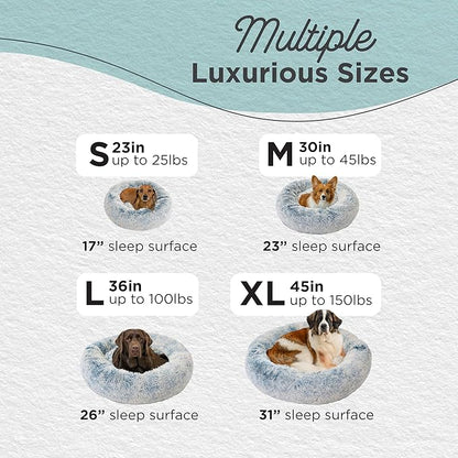 Best Friends by Sheri Original Calming Donut Dog and Cat Bed, Shag Faux Fur, Denim Blue, (36in x 36in) - Anxiety Relief for Pets Up to 100 lbs