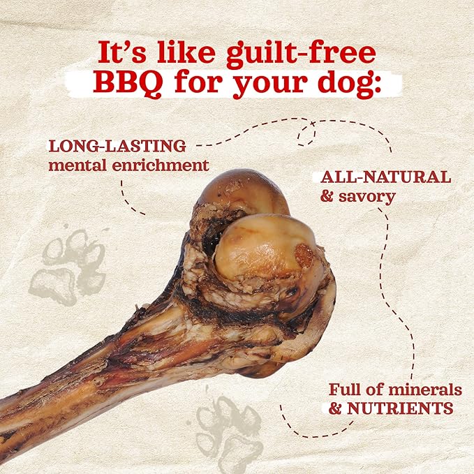 Natural Farm Smoked Pork Femur (4 Pack), 100% Natural Ham Bones for Dogs, High in Minerals & Vitamins, Mental Stimulation, Grain-Free Long-Lasting Bones for Large and Medium Dogs