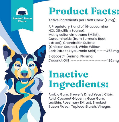 Solid Gold Glucosamine for Dogs Hip and Joint Supplement - Glucosamine Chondroitin MSM for Dog Pain Relief - Leaps & Hounds Chews for Dog Arthritis Pain Relief & Overall Mobility - 60 Count