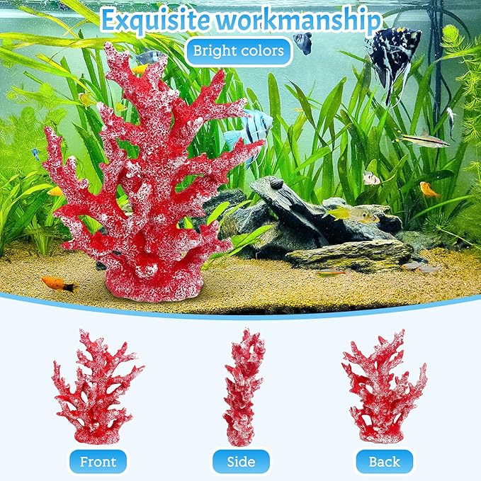 PINVNBY Aquarium Coral Decorations Artificial Coral Reef Decor Resin Fish Tank Plants Ornament Fish Tank Accessories for Aquarium Landscape (Red)