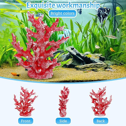PINVNBY Aquarium Coral Decorations Artificial Coral Reef Decor Resin Fish Tank Plants Ornament Fish Tank Accessories for Aquarium Landscape (Red)