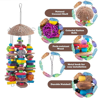 EBaokuup Large Bird Parrot Toys, Colorful Wooden Blocks Bird Chewing Toy Parrots Cage Bite Toy for Macaws Cokatoos African Grey and Large Medium Parrot Birds