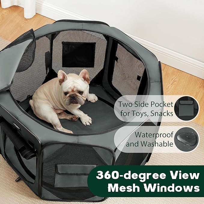 Love's cabin Pet Puppy Dog Playpen, Small Dog Tent Crates Cage Indoor/Outdoor, Portable Playpen for Cat, Foldable Pop Up Dog Kennel Playpen with Carring Case, Grey