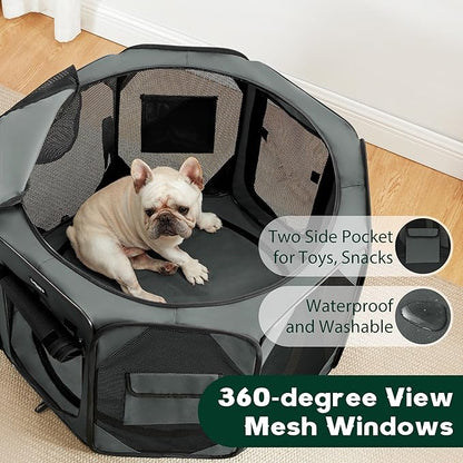 Love's cabin Pet Puppy Dog Playpen, Large Dog Tent Crates Cage Indoor/Outdoor, Portable Playpen for Cat, Foldable Pop Up Dog Kennel Playpen with Carring Case, Grey