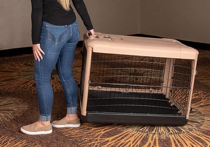 Pet Gear _he Other Door 4 Door Steel Crate for Dogs/Cats with Garage-Style Door, Includes Plush Bed + Travel Bag, No Tools Required, Beige