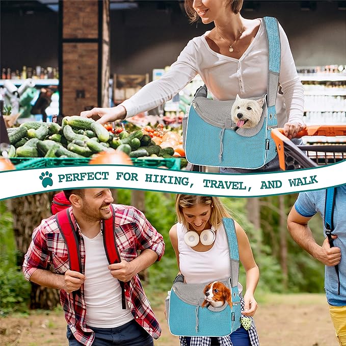 PetAmi Small Dog Sling Carrier, Soft-Sided Crossbody Puppy Carrying Purse Bag, Adjustable Sling Pet Pouch to Wear Medium Dog Cat Travel, Dog Bag for Traveling, Breathable, Poop Bag Dispenser, Blue