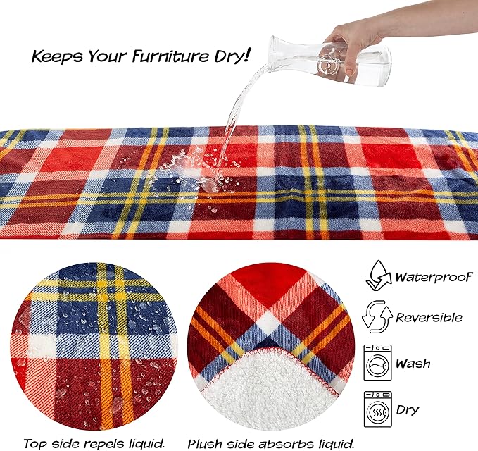 PETMAKER Waterproof Pet Blanket - 50x60 Reversible Plaid Throw Protects Couch, Car, Bed from Spills, Stains, or Fur - Dog and Cat Blankets (Red)
