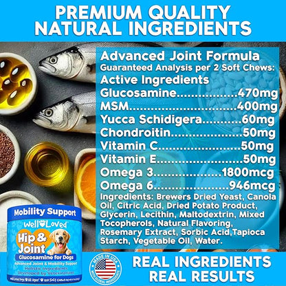 Glucosamine for Dogs - Joint Supplement for Dogs, Made in USA, Vet Developed, Glucosamine Chondroitin, Hip and Joint Chews with MSM, Large Breed, Pain Relief, 120 Chews