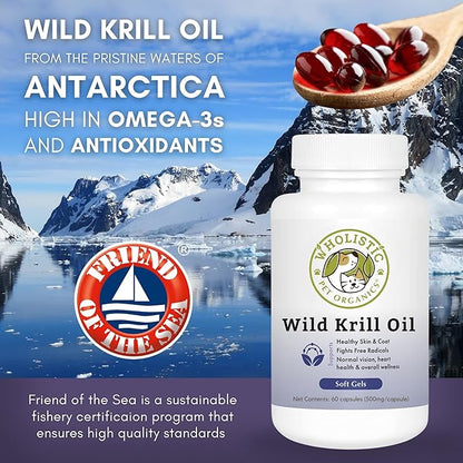 Wholistic Pet Organics Krill Oil for Dogs - Dog Itching Skin Relief & Joint Health - Omega 3 Supplement for Skin & Coat Support, Allergy Relief, Senior Dog Supplements, and Healthy Coat for Dogs