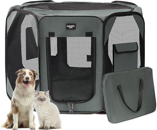 Love's cabin Pet Puppy Dog Playpen, Large Dog Tent Crates Cage Indoor/Outdoor, Portable Playpen for Cat, Foldable Pop Up Dog Kennel Playpen with Carring Case, Grey