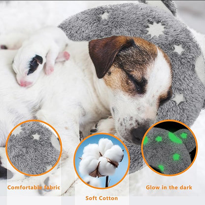 Pet Calming Pillow for Dogs, Soft U-Shaped Pillow Glow in The Dark, Joint Relief, Sleep Comfortably,Suit for Small, Medium, Large Dogs, Fluffy Pet Neck Pillow (S-Gray)