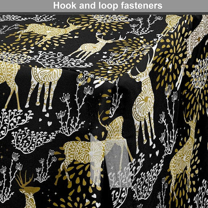 Ambesonne Christmas Dog Crate Cover, Nature Woodland and Deer Silhouettes with Oriental Ornaments Design, Easy to Use Pet Kennel Cover for Medium Large Dogs, 36 Inch, Yellow White Black