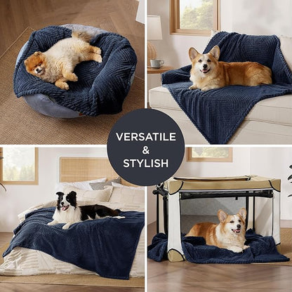 Bedsure 1 Pack 2 Dog Blankets for Small Dogs - 2pcs Washable Soft Fluffy Puppy Blanket with Premium 300GSM Coral Fleece, Cozy Cat Blankets for Indoor Cats, Fuzzy Pet Blanket for Kitten Doggy, Navy