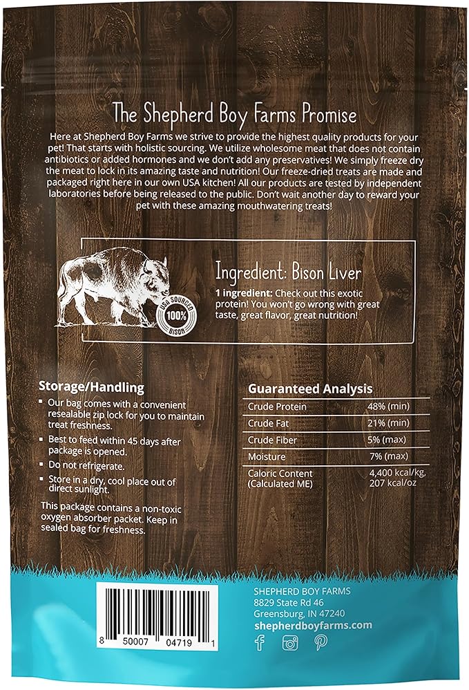 Freeze Dried Dog and Cat Treats, Bison Liver, All Natural Freeze-Dried Dog Treat & Dog Snacks, Made in USA, High in Protein, Essential Nutrition of Raw Dog Food, 3oz