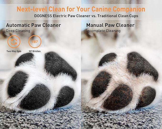 DOGNESS Automatic Dog Paw Cleaner, Rechargeable Paw Washer for Dogs Portable Electric Paw Cleaner Cup for Medium to Large Dogs (White)