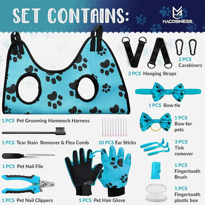 Dog Grooming Hammock for Nail Trimming - Complete Groomers Helper Set for Pets - Pet Grooming Hammock with Hooks Dog Nail Clipper - Dog Hammock for Nail Clipping