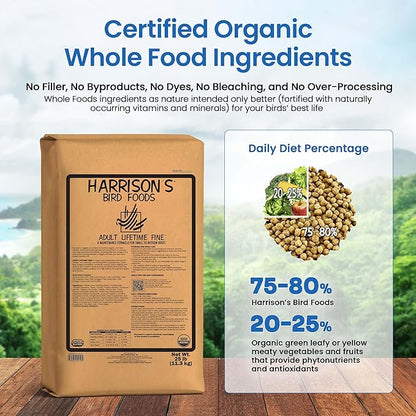 Harrison's Bird Foods Bird Food Adult Lifetime Fine Certified Organic Non-GMO Formula Bird Food 25lb