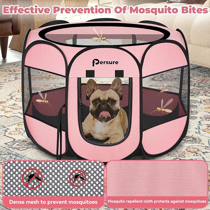 Dog Cat Playpen Indoor Outdoor for Puppy Pet Dogs Cat Recovery After Surgery, Dog Tent Crates Cage Indoor/Outdoor, Portable Pop Up Dog Kennel with Carrying Case for Travel (Premium Pink, Medium)