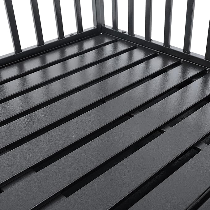 48inch Metal Heavy Duty Dog Cage with Door and Roof Doors of 2 Patent Latches,Pet Crate Doggy Kennel,w/ 2 Plastic Pans & 4 Lockable Caster Wheels,for Large or Medium Size Pets,Black