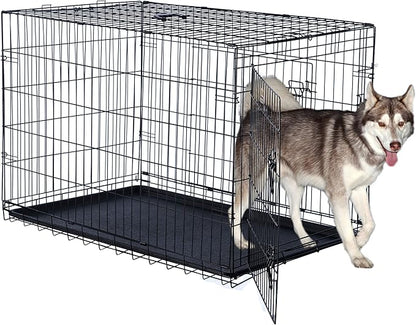 Dog Kennel - 42-Inch Dog Crate with Doors for Front and Side Access - Collapsible Dog Crate with Divider Wall Panel for Large Dogs by PETMAKER (Black)