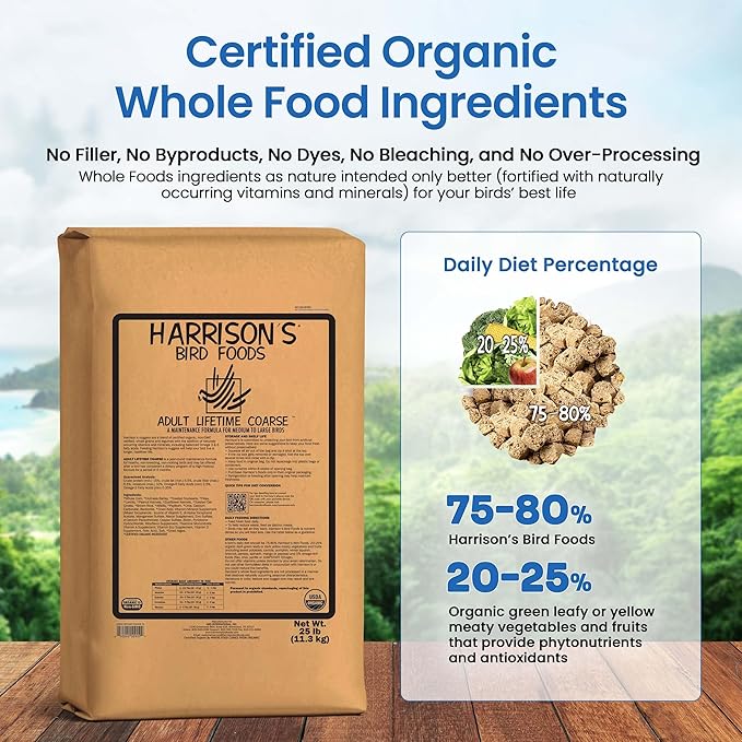 Harrison's Bird Foods Adult Lifetime Coarse Certified Organic Non-GMO Bird Food 25lb