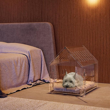 Sumerflos Acrylic Dog House, 24" L x 18" W x 23" H Clear Dog Crate, Modern Indoor Dog Kennel Lockable Ventilated for Most Small Dog Cat Pet