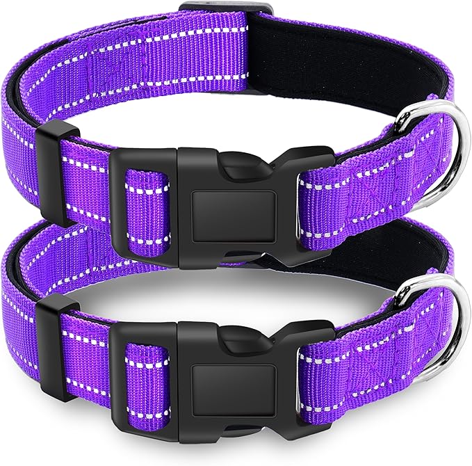 2 Pack Reflective Dog Collar with Safety Locking Buckle, Adjustable Soft Breathable Comfortable Nylon Pet Collar for Small, Medium and Large Dogs, Purple, S
